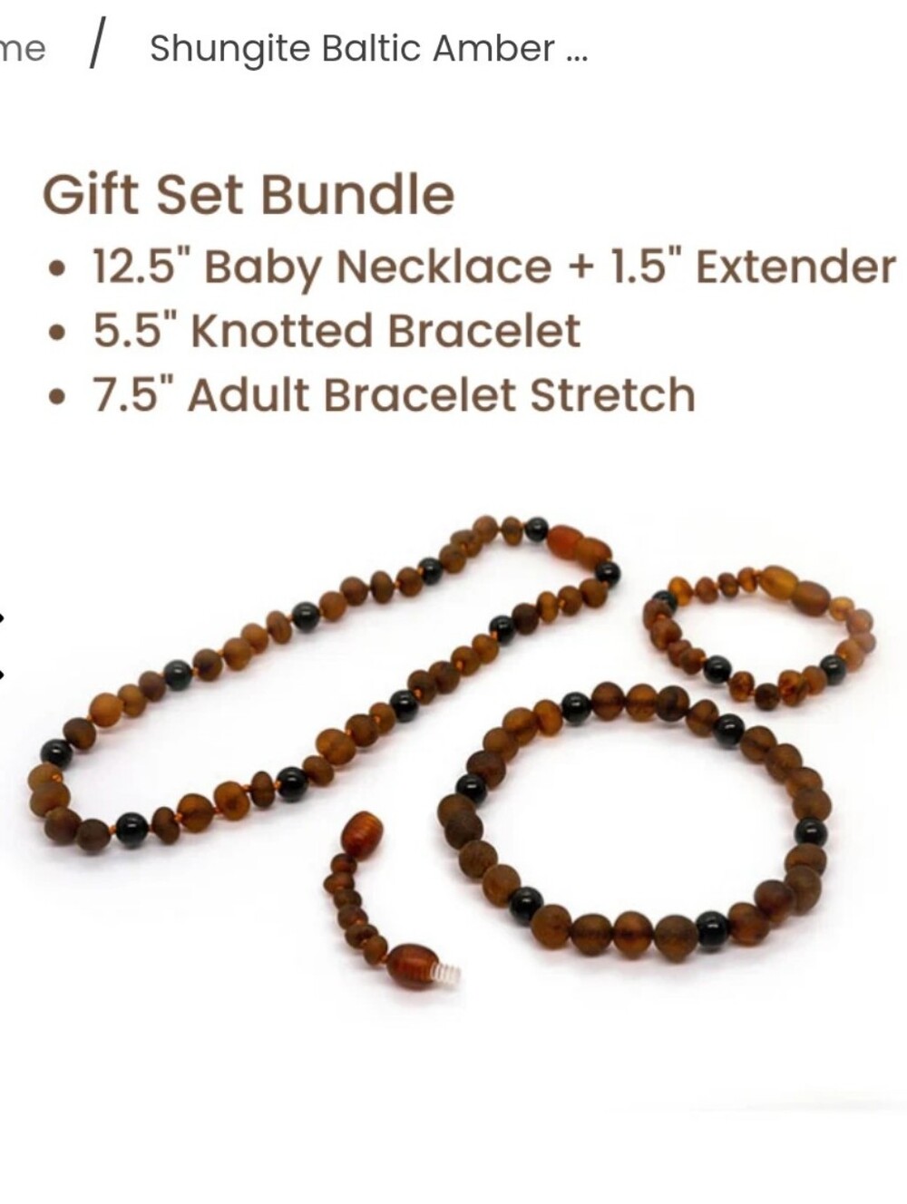 Raw Dark Baltic Amber Necklace, Baby Bracelet, Adult Bracelt + Extender Bundle